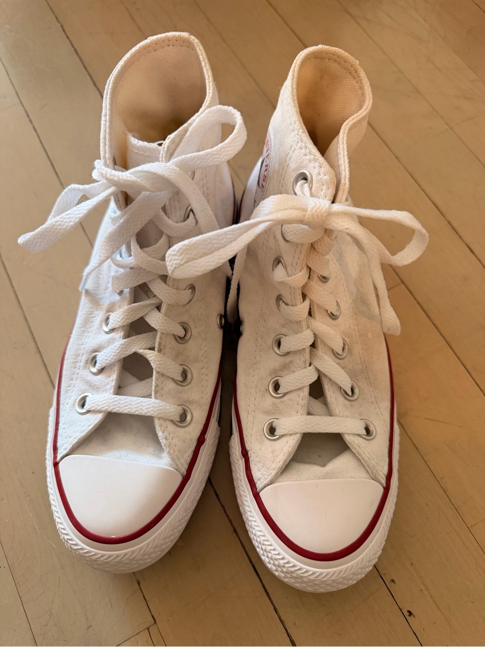 Converse White High-Top Sneakers with Red Trim